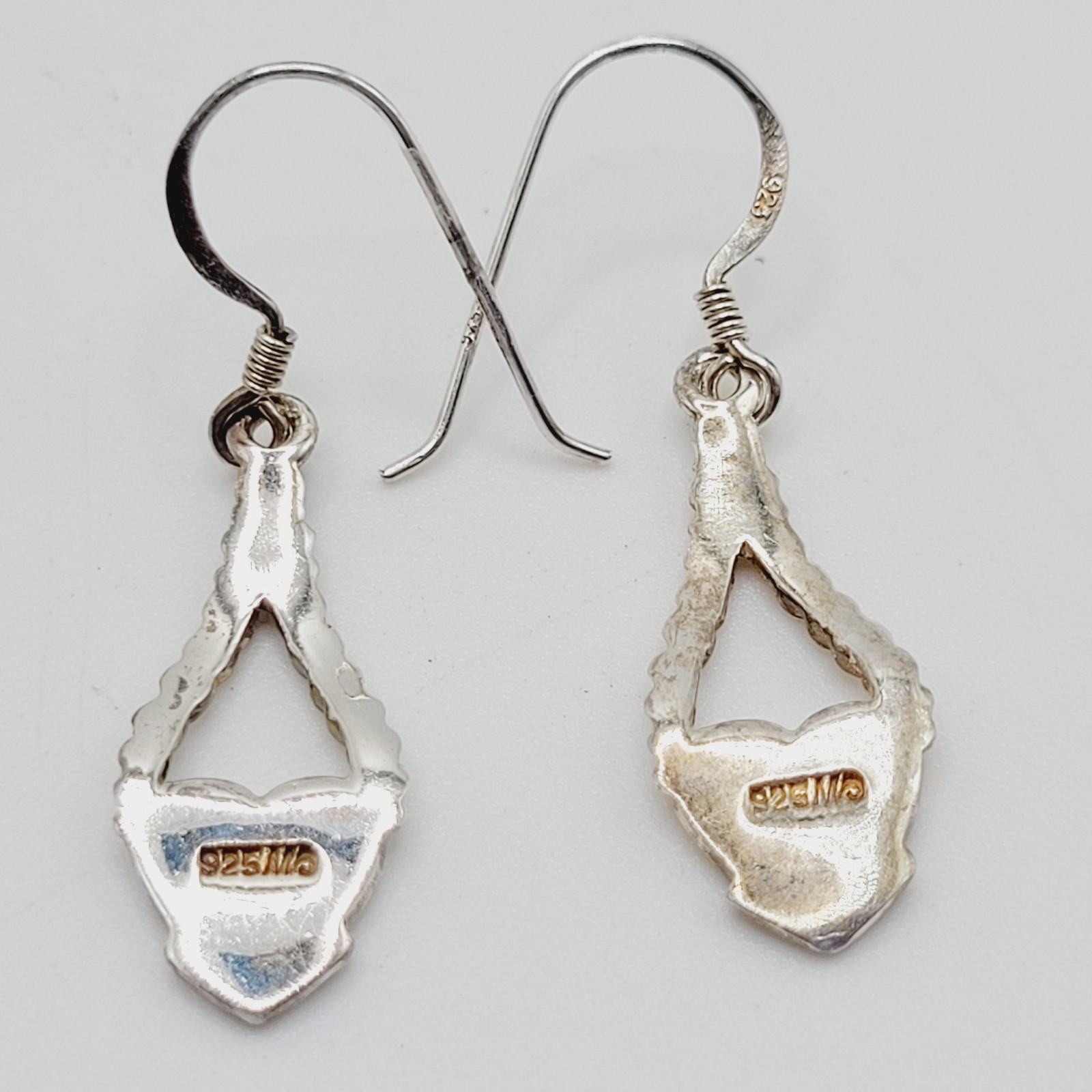 Heart Twisted Open Metal Paua Shell Inlay Sterling 925 MC Hook Pierced Earrings