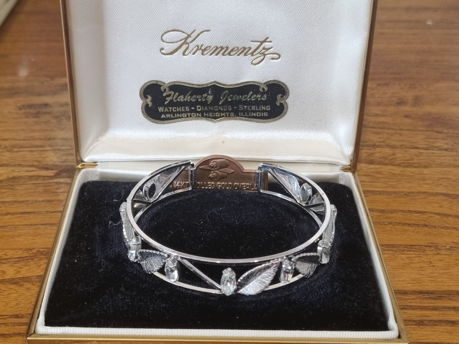 Vintage 14k White Gold Fill Crystal Cuff Bangle Wedding Bride See Video USA made