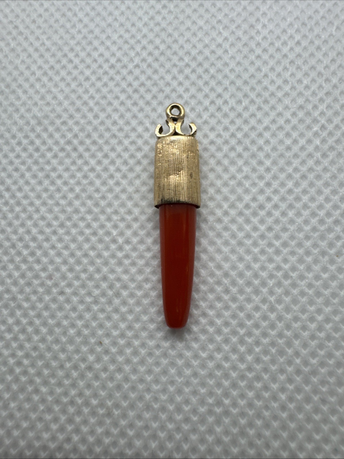 Victorian 14k Yellow Gold Red Coral Horn Charm Pendant 2g Vintage, Antique, Rare