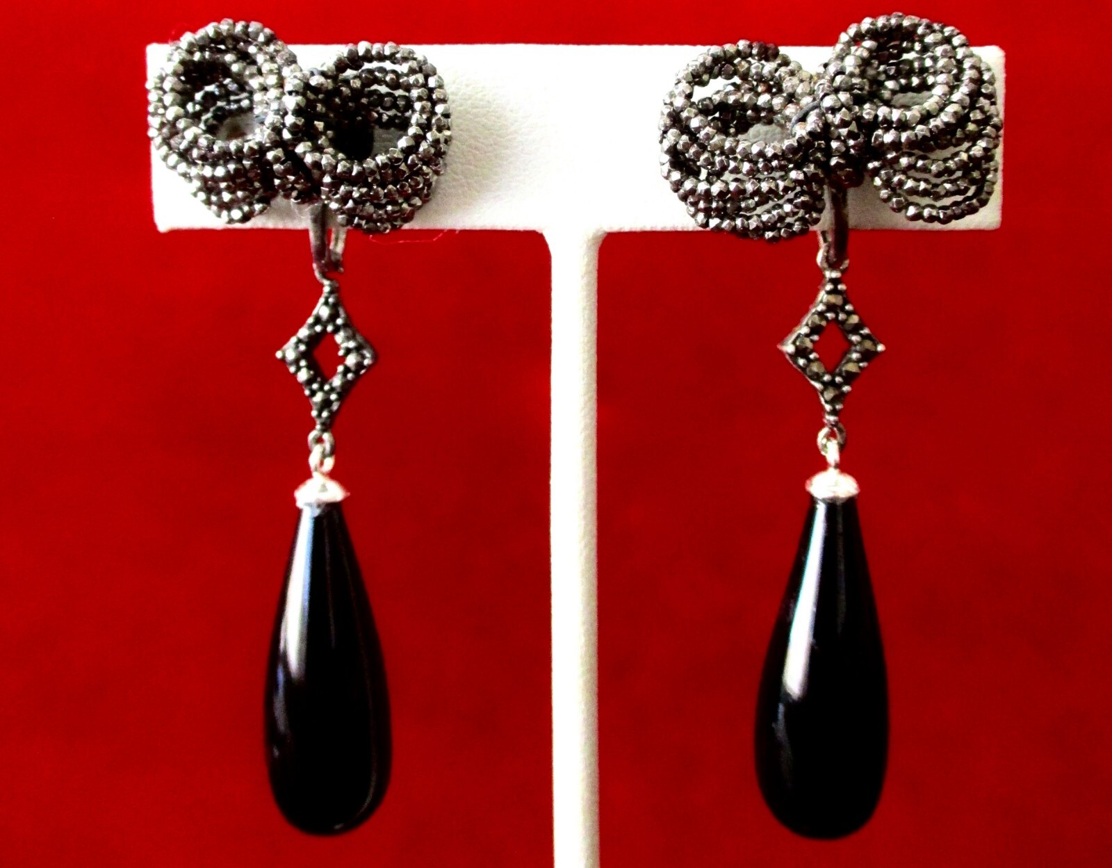 Pair of Antique 2 1/2-Inch Cut Steel & Black Glass Screw Back Earrings