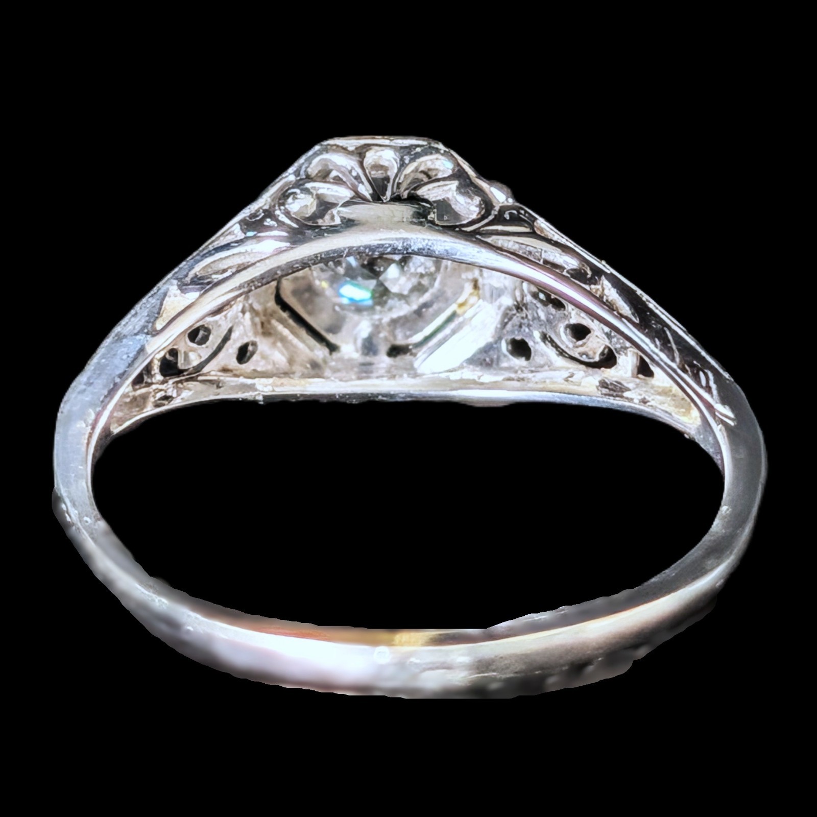 Art Deco Old European Cut Diamond 14k White Gold Platinum Engagement Ring 1920s