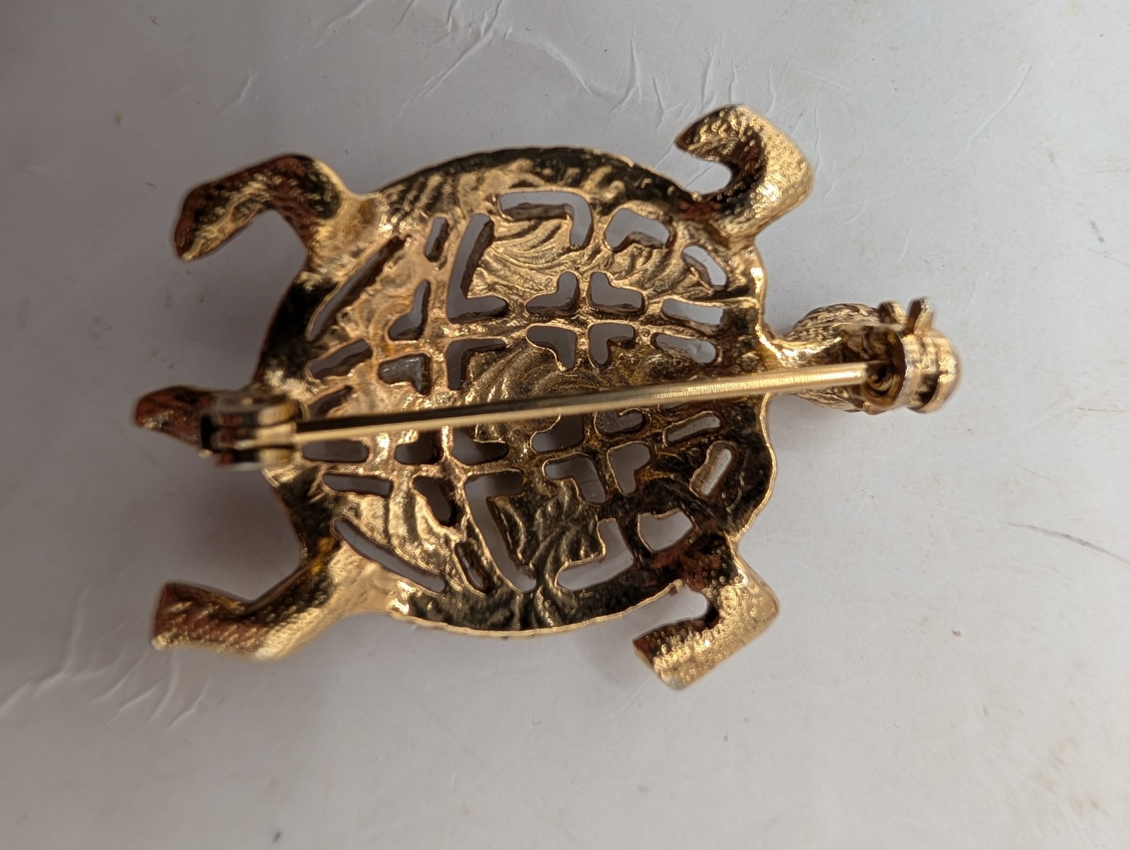 Vintage Turtle Brooches, Cloisonne, Gold Tone Rhinestone Set Of 2