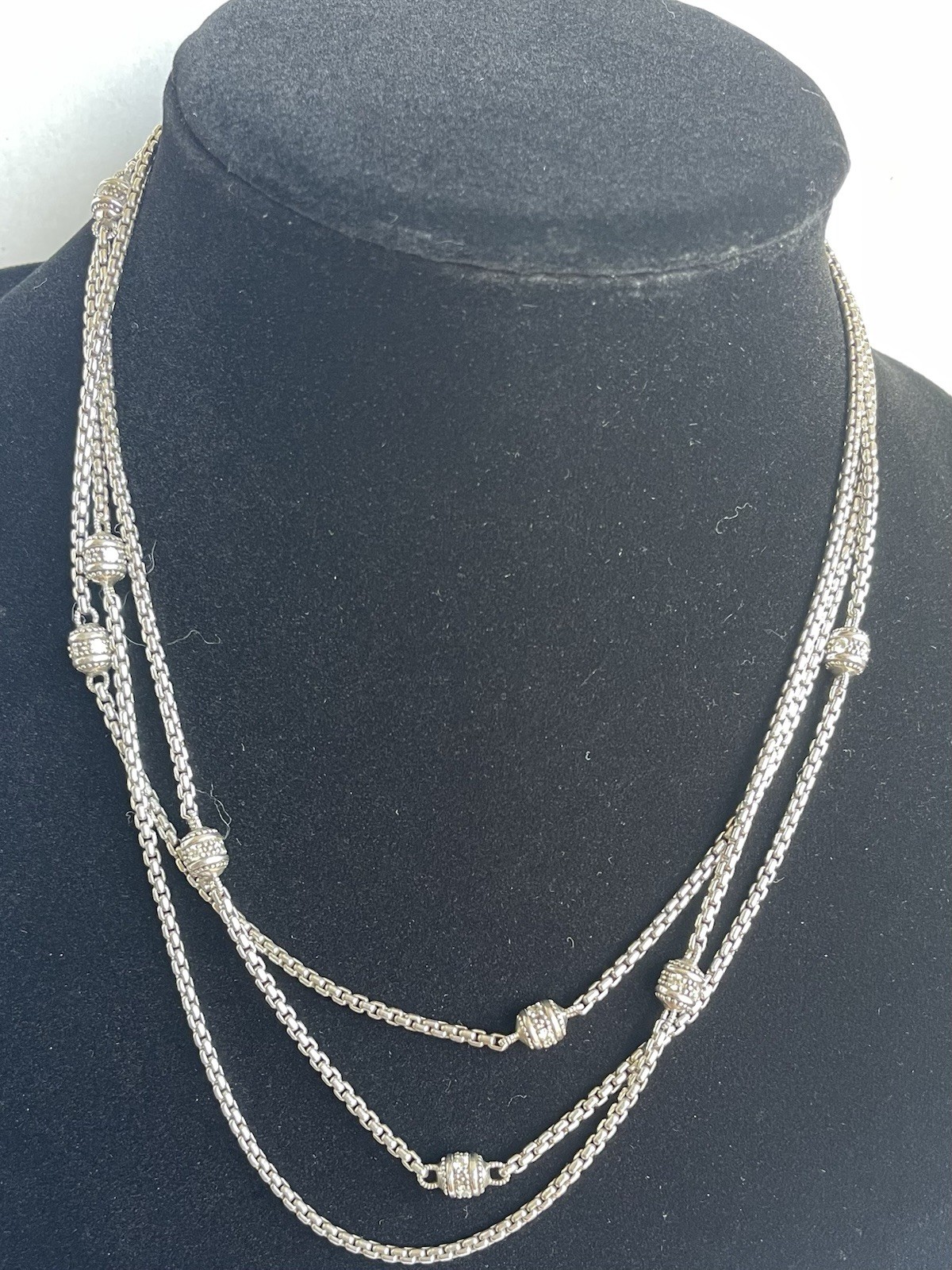 Judith Ripka Sterling Silver 925 & CZ Round Stations 3 Strand Necklace 56g Nice!
