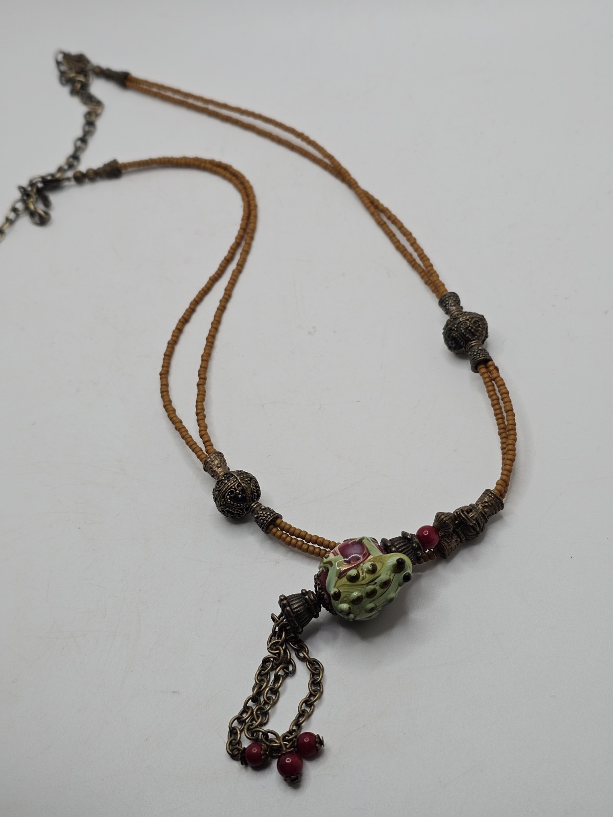Vintage Asian Glass Frog Pendant Necklace