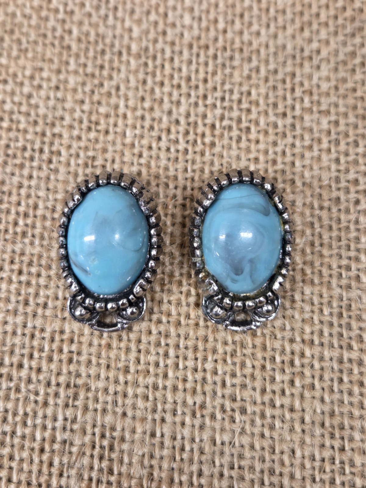 Vintage Turquoise Chunky Beaded Necklace and Clip On Earrings Set