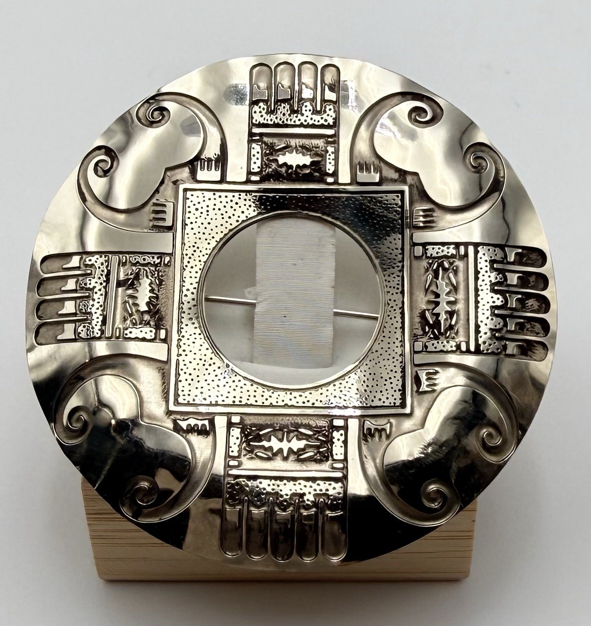 Vtg Modernist Silver Tone Large Circle Brooch Pin Abstract Brutalist Signed AC