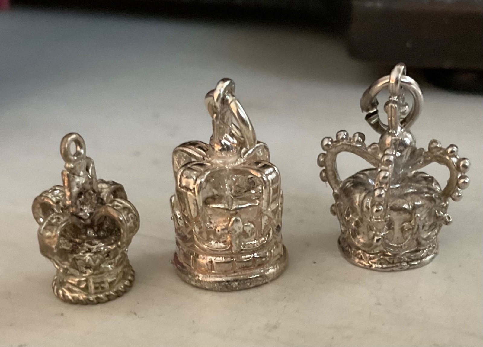 Vintage Sterling Charm LOT ENGLAND CORONATION CROWNS QUEEN ELIZABETH II