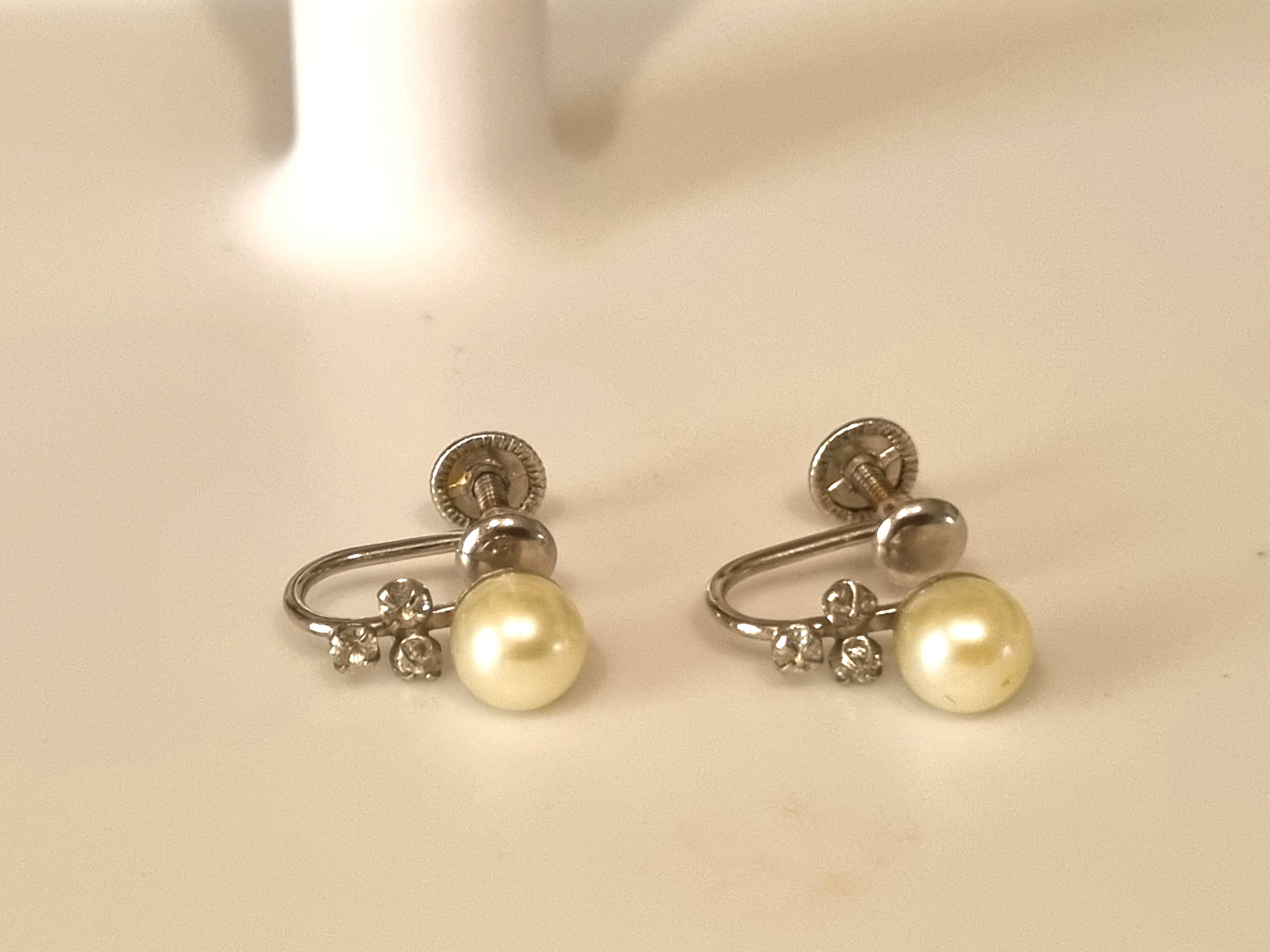Vintage 12k White Gold Filled Cultured Pearl Topaz Pendant Earring Set See Video