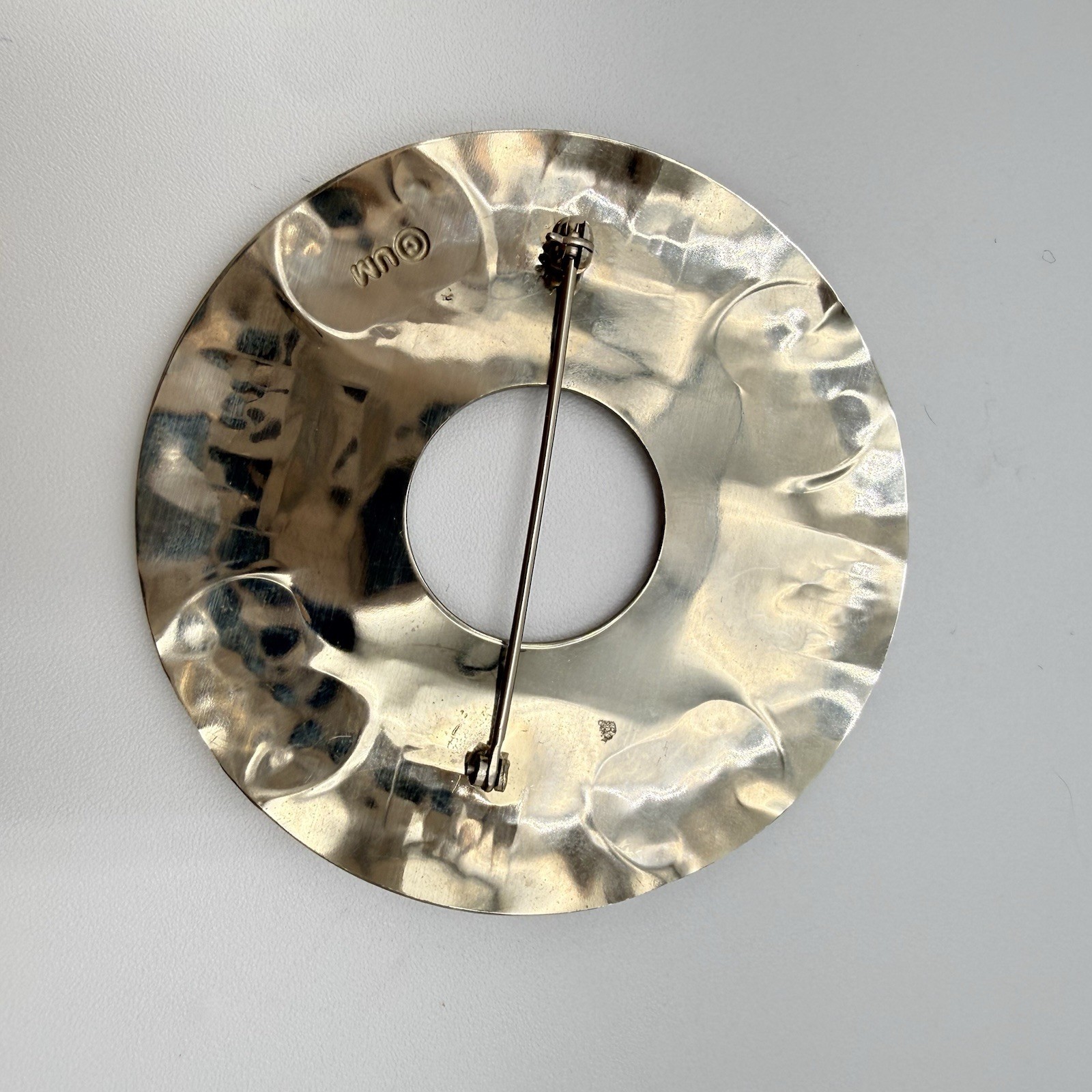 Vtg Modernist Silver Tone Large Circle Brooch Pin Abstract Brutalist Signed AC