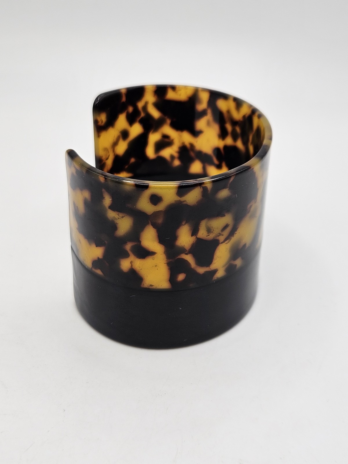 Vintage Faux Tortoise Shell Plastic Acrylic Wide Cuff Bracelet