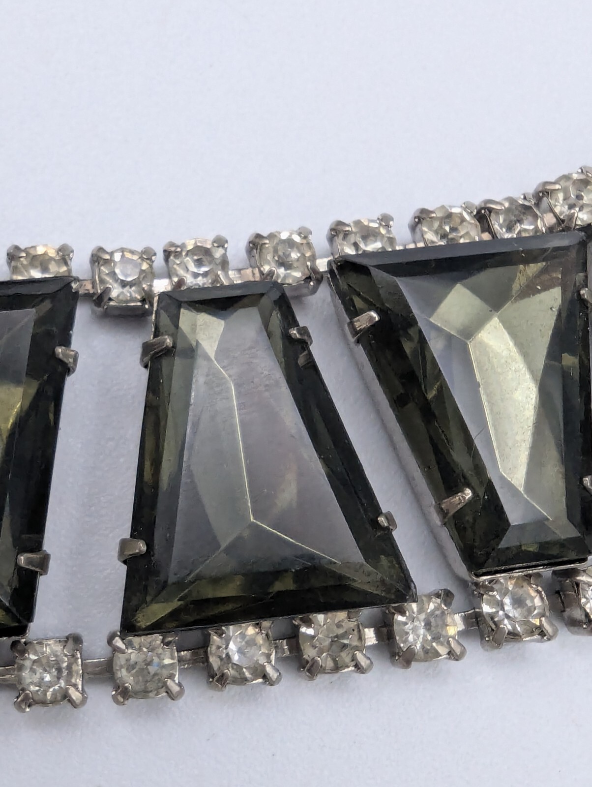 Vintage Wide Smoke Glass Clear Rhinestone Bracelet Repair Repurpose Only