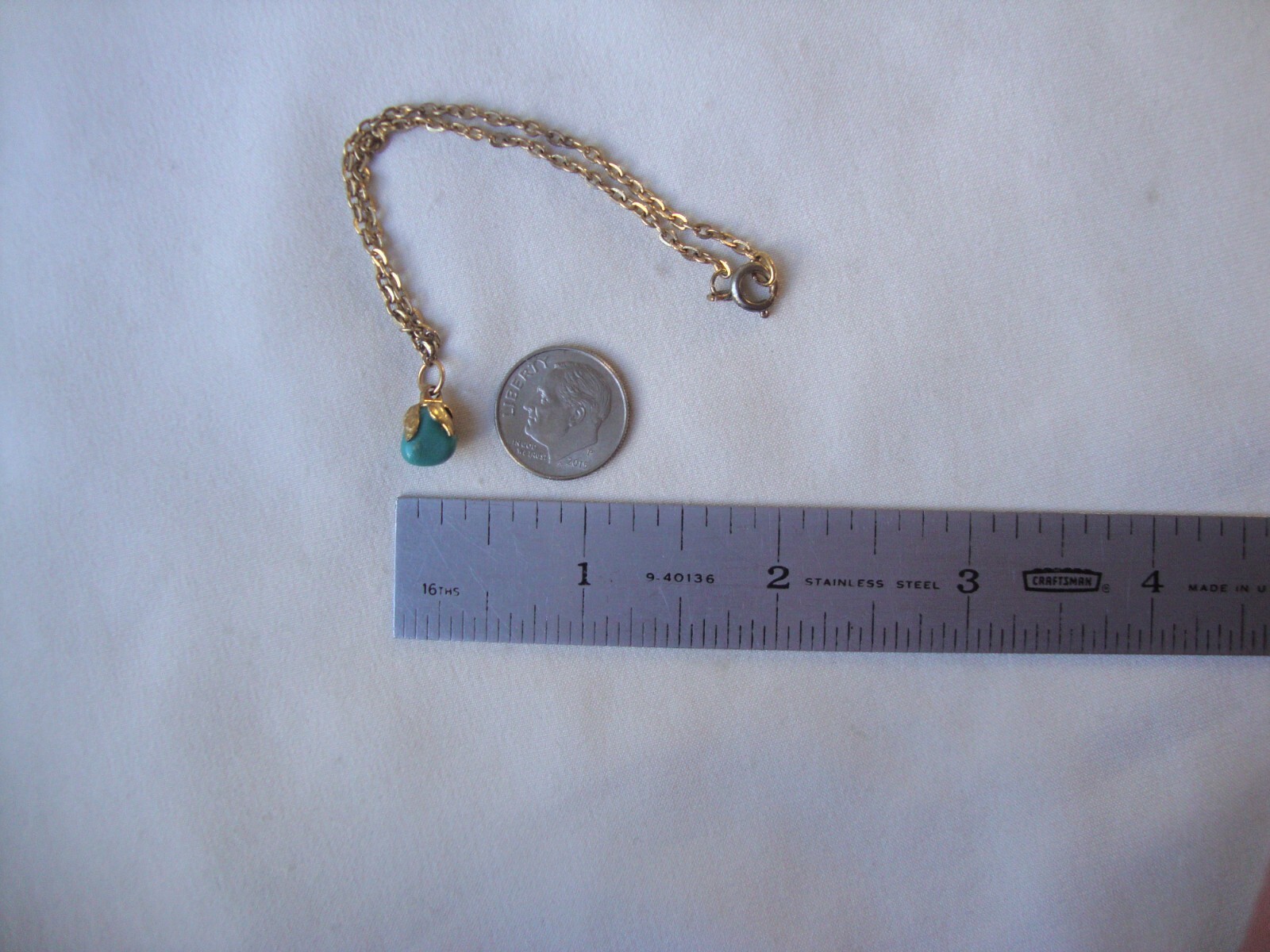 VTG GOLD PLATED LEAVES TURQUOISE NUGGET + GOLD PLATED 8.5″ ANCHOR CHAIN BRACELET