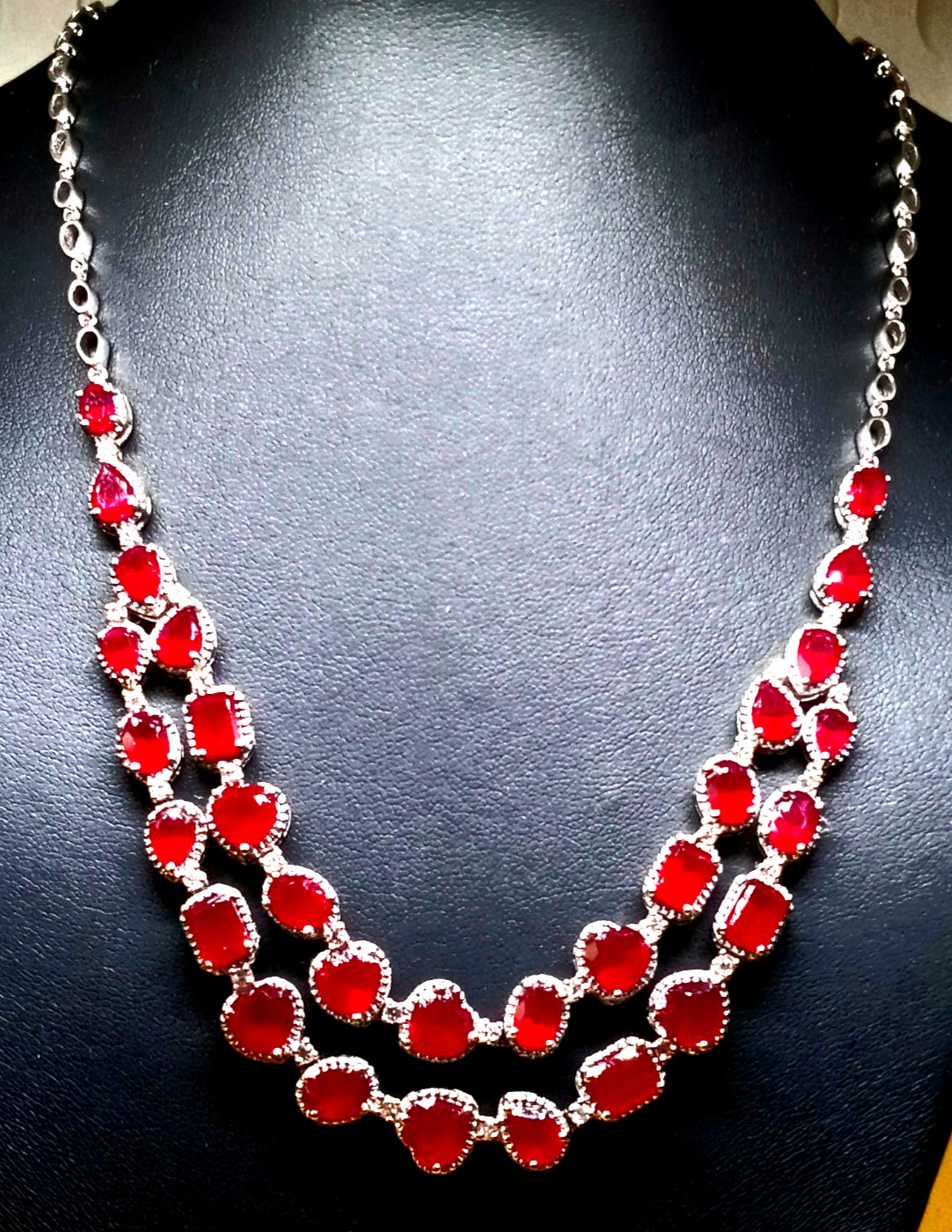 38.06 cts Niassa Ruby Cambodian Zircon Platinum / Silver Drape Necklace(18 in)