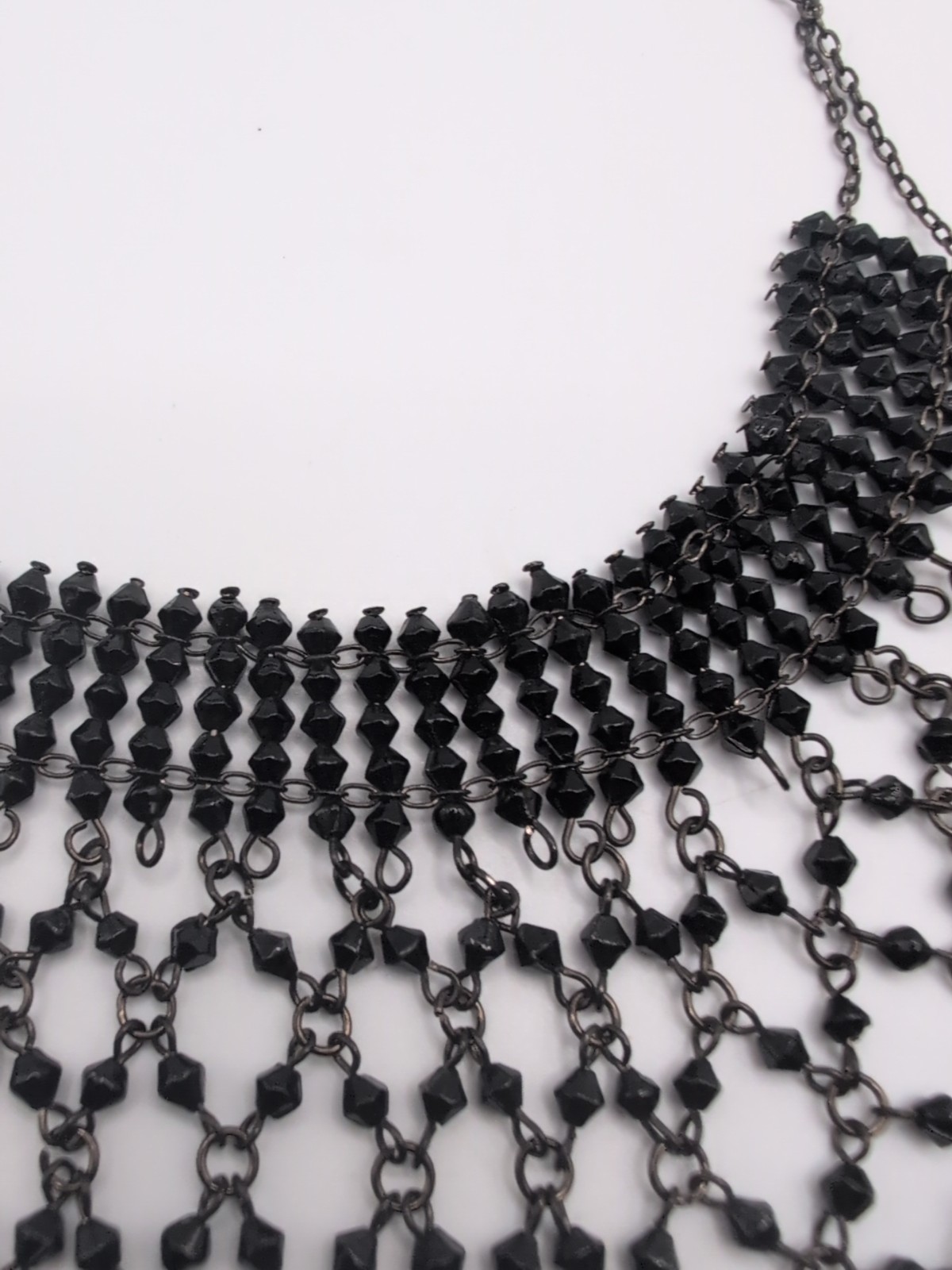 Victorian Revival Black Glass Beaded Cascading Collar Necklace Gothic
