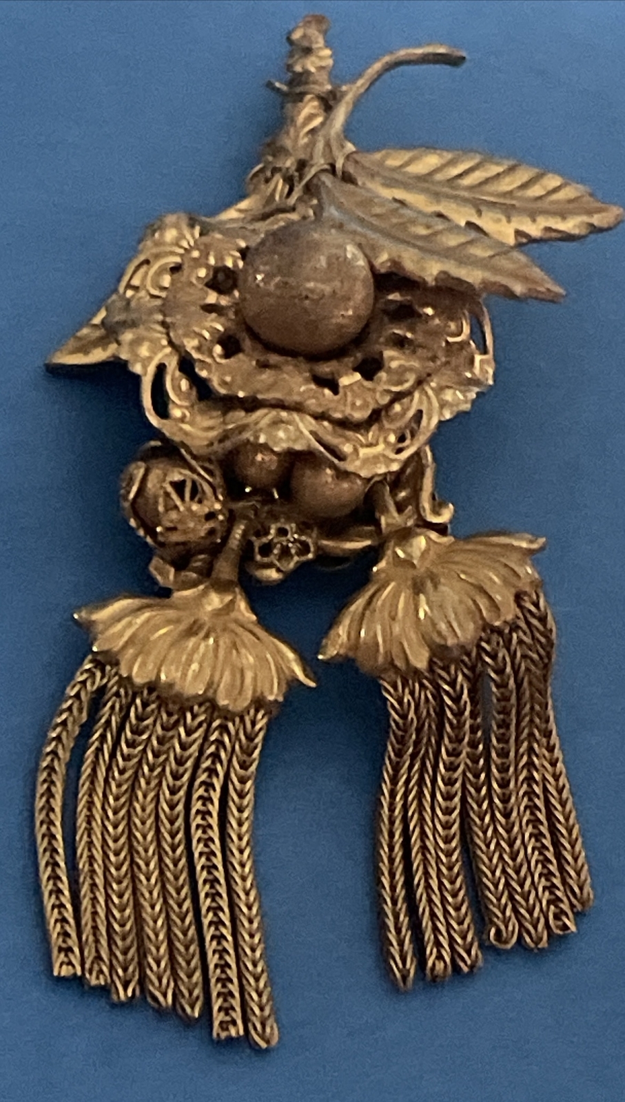 Vintage Signed Miriam Haskell Dangling Tassels GoldTone Brooch S04
