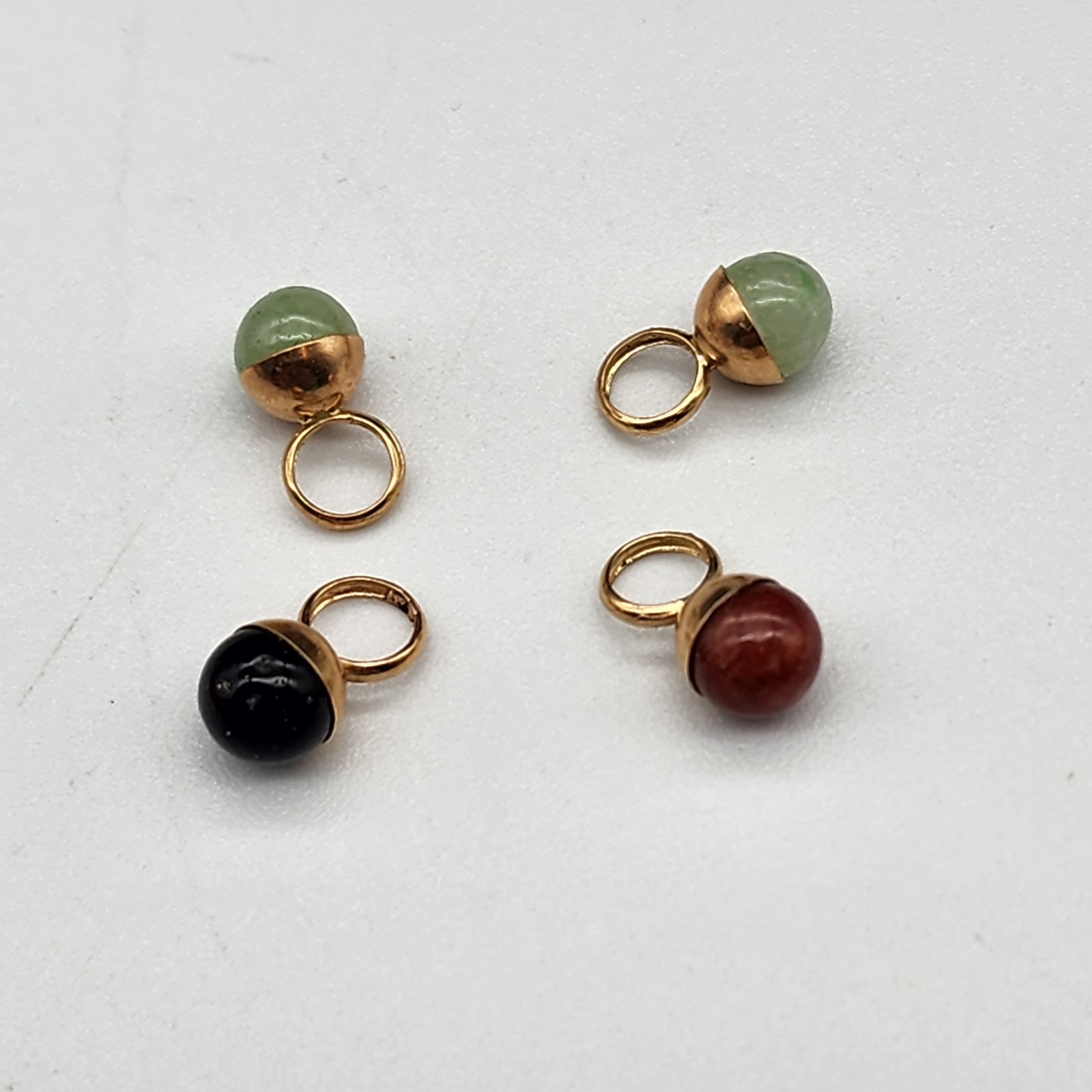 Vintage DC 14K Gold Gemstone Ball Charms Lot of 4 Charm Bracelet Charm Holder
