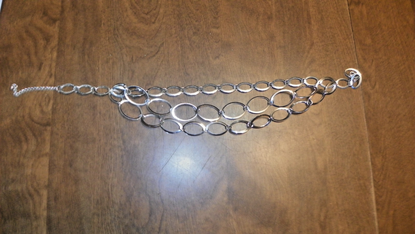 Vtg SIGNED DAISY FUENTES SILVER TONE TRIPLET LINK NECKLACE 20 1/4″ lg
