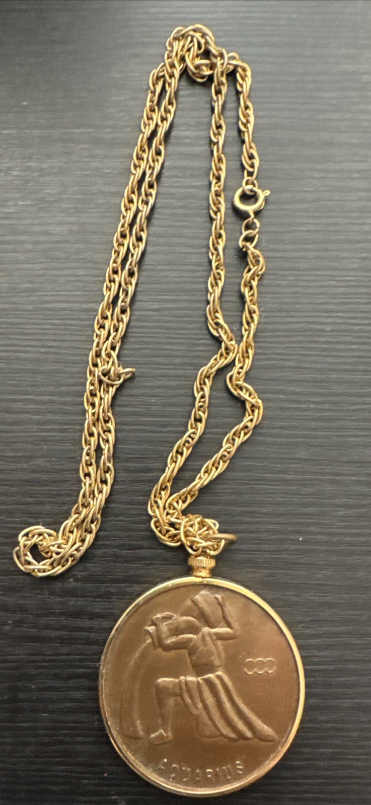 Vintage Aquarius Pendant and Chain 1960s Zodiac Bronze Tone