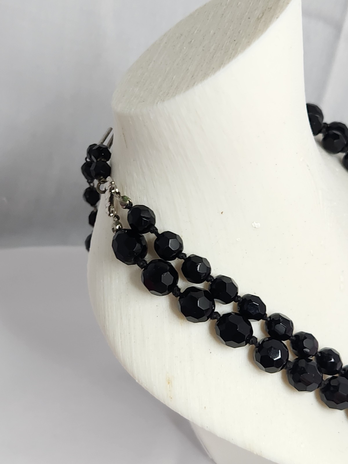 Vintage Double Strand Jet Black Made In Austria Faceted Crystal Beaded Necklace