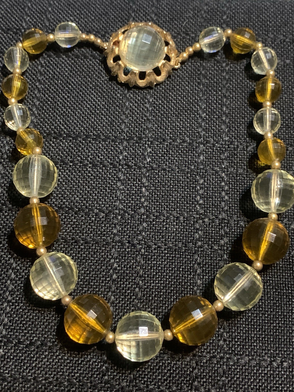 Vintage Faceted Glass Beads Necklace Choker 16 Inches Unusual Closure Gold Tone