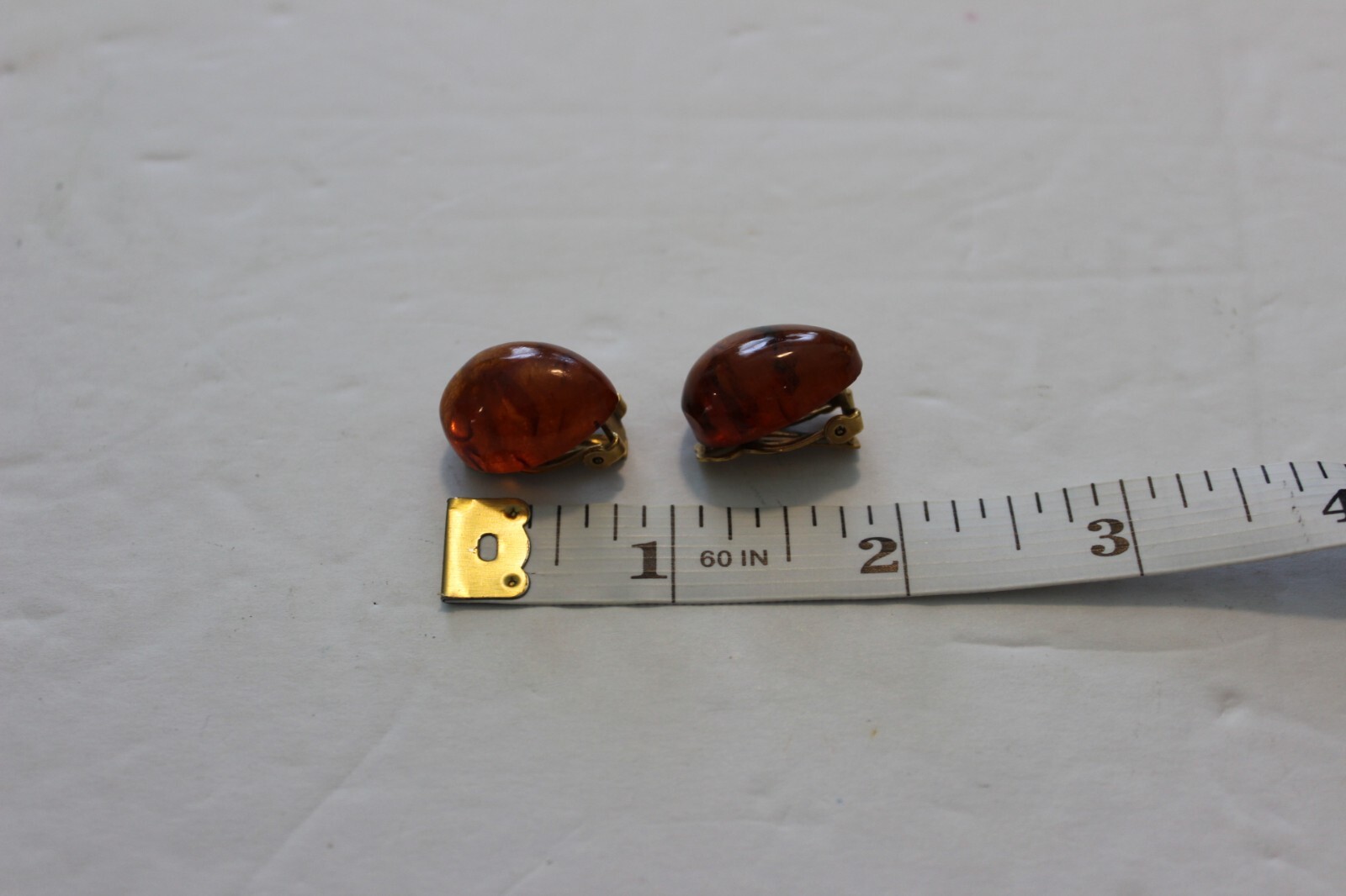 Vintage Gold Tone Amber Tear Drop Clip On Earrings 3/4 x 1/2 x 3/8 Inches Each