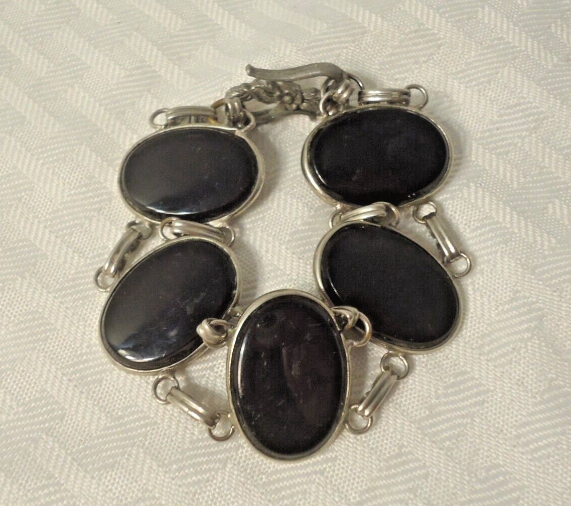 5 Stone Silver and Black Bracelet 7 1/4″