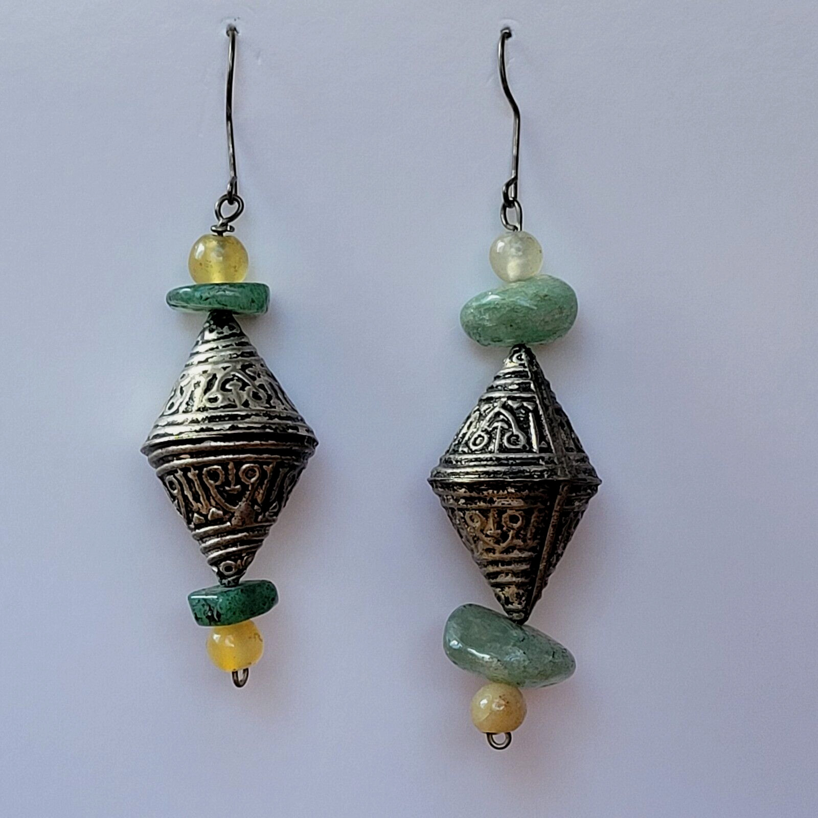 Bali Style Embossed Silver Tone Dangle Drop Earrings 2.5 Inches Long Vintage
