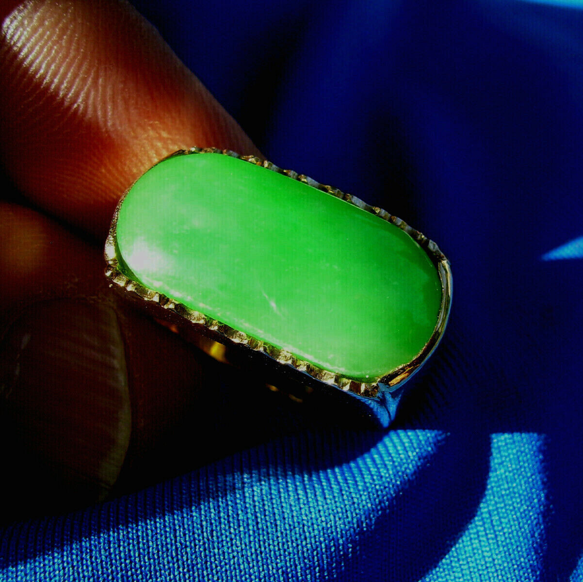 EARTH MINED Green Jadeite JADE Deco Ring Antique Solid 18K GOLD Size 8.75