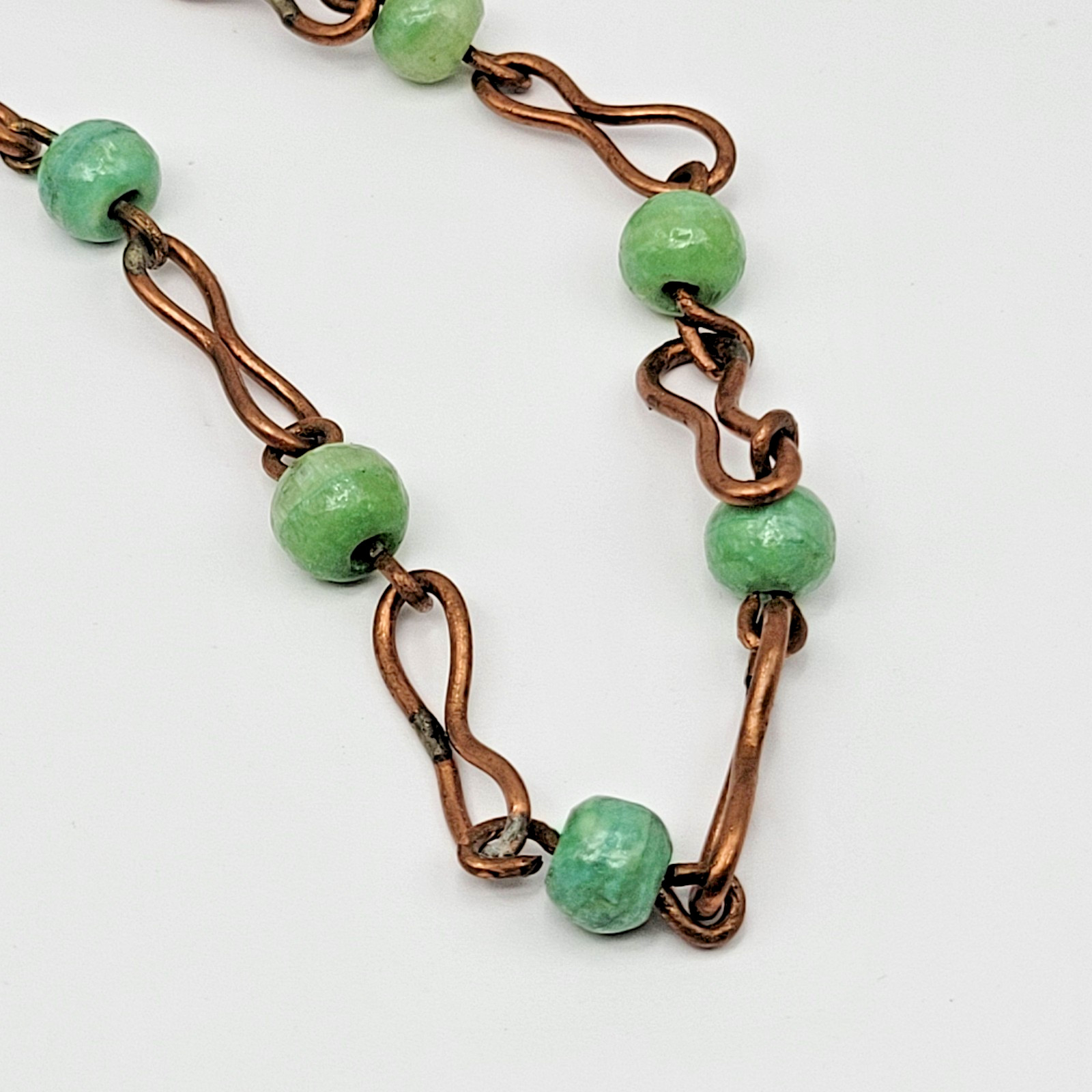 Vintage Casa Maya Copper Brass Green Stone Statement Pendant Necklace as-is ~24″