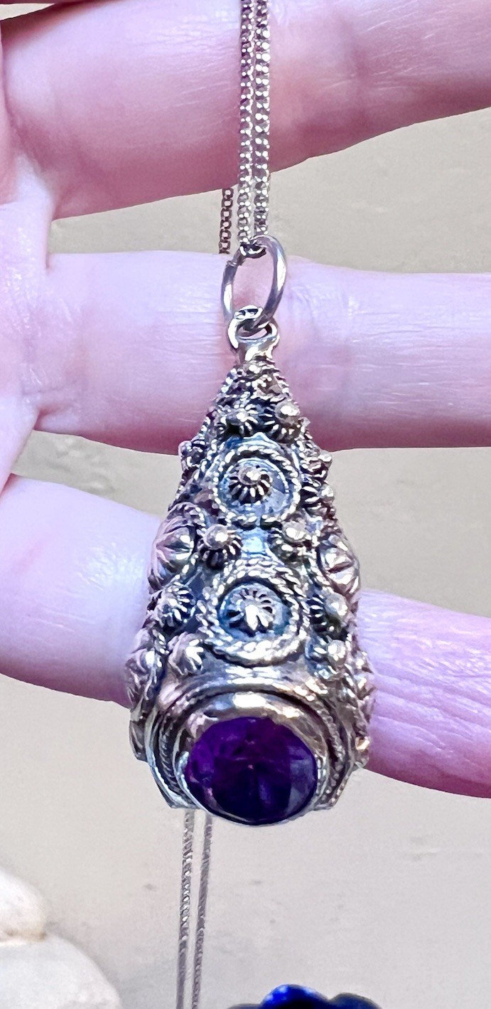LOVELY Antique/Vintage Ornate Sterling Silver Cannetille Amethyst Necklace