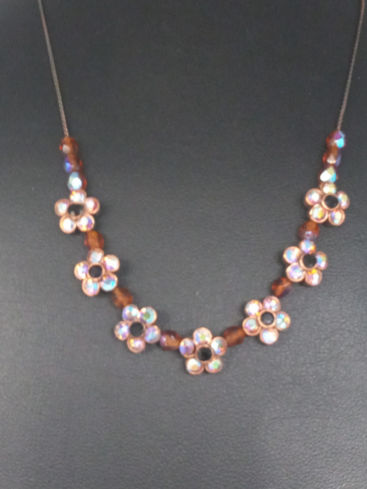 1928 Brand Coppertone AB Rhinestones Flower Design Necklace