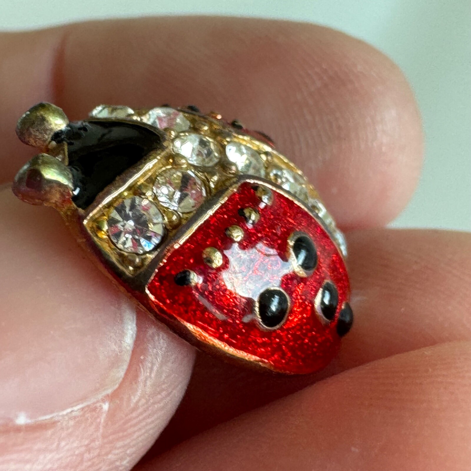 Red Enamel Ladybug Pin – Gold Tone Bug Brooch Insect Jewelry
