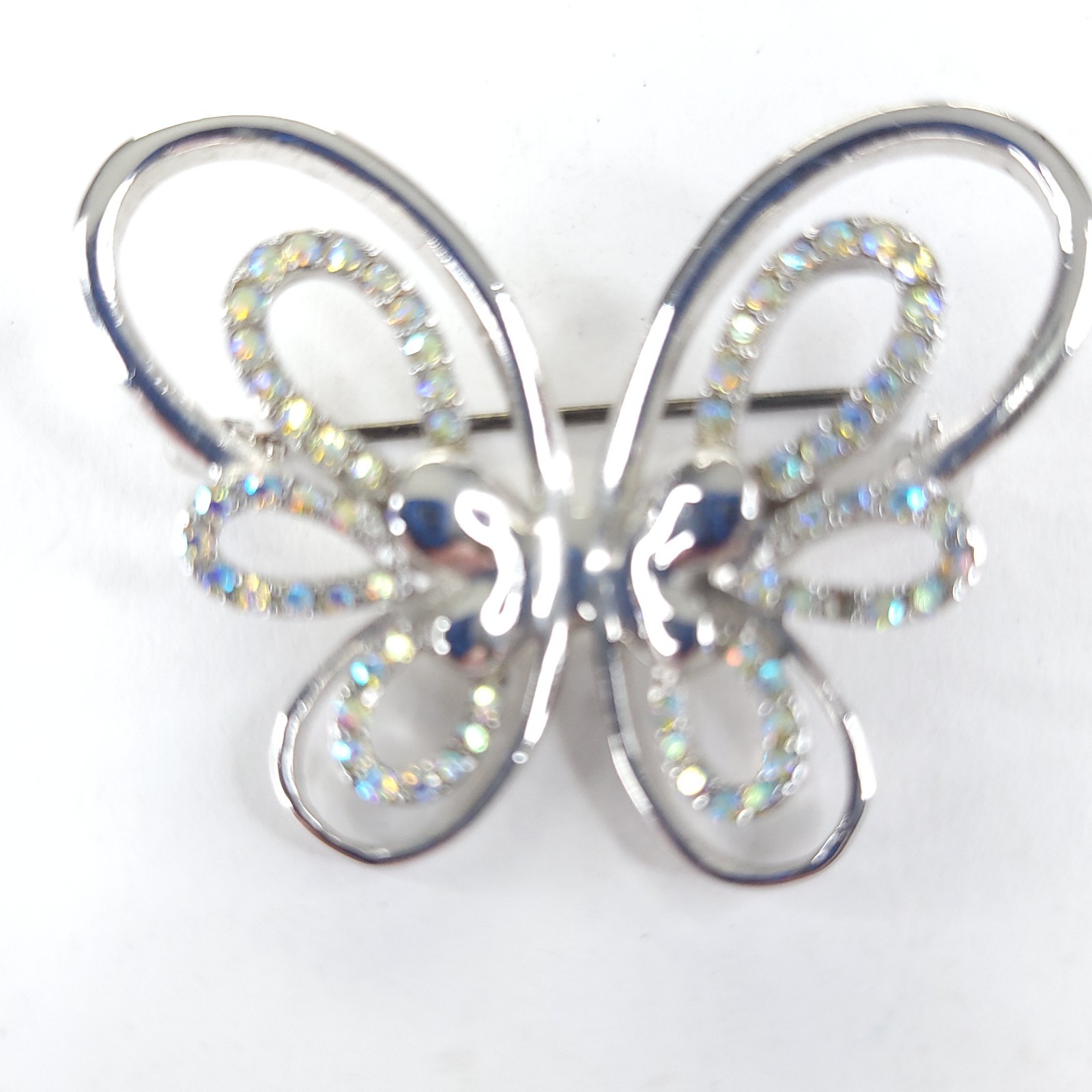 Vintage Silvertone and Rhinestones Openwork Butterfly Brooch Pin Unsigned