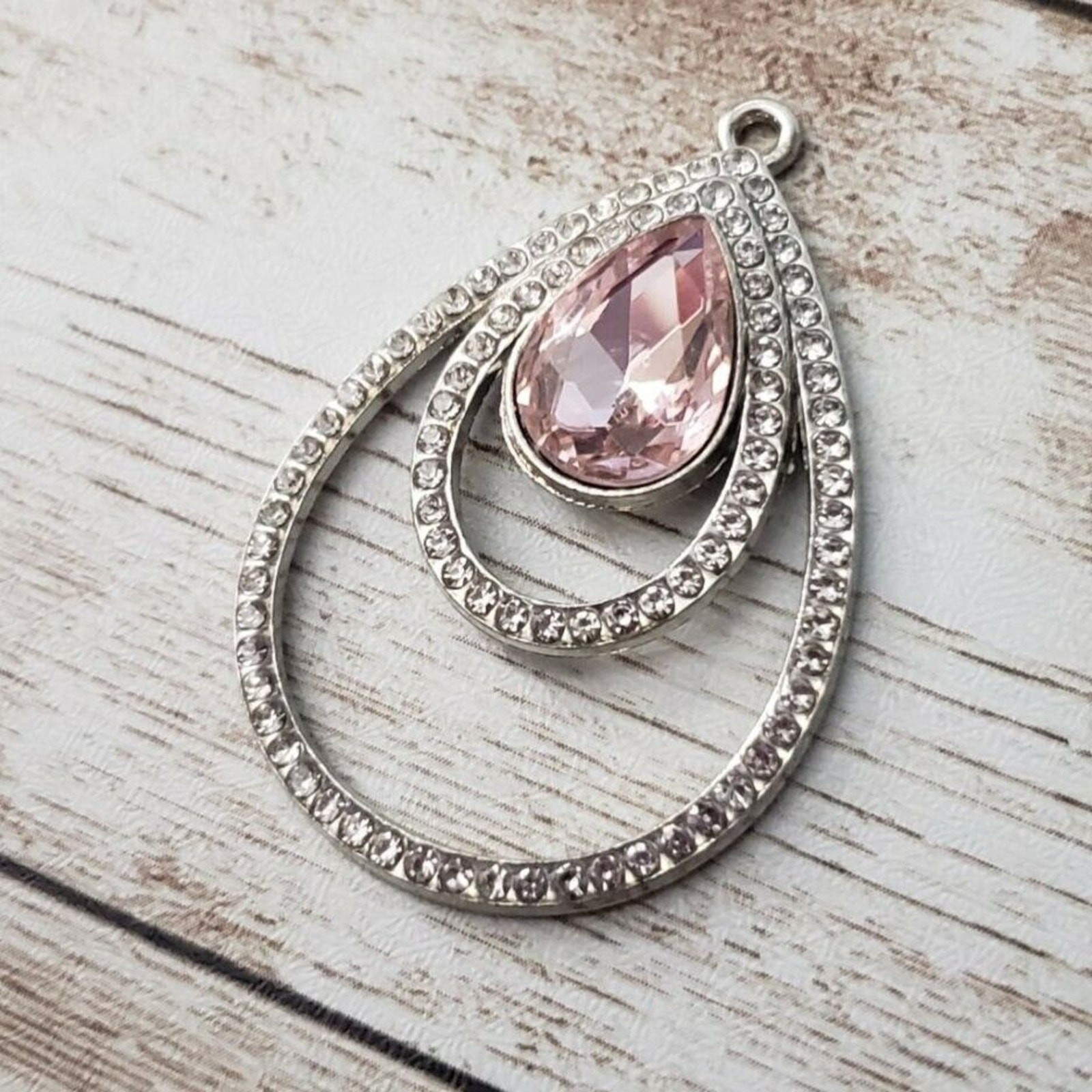 Vintage Pendant – Large Pink & Clear Gems – No Chain Included