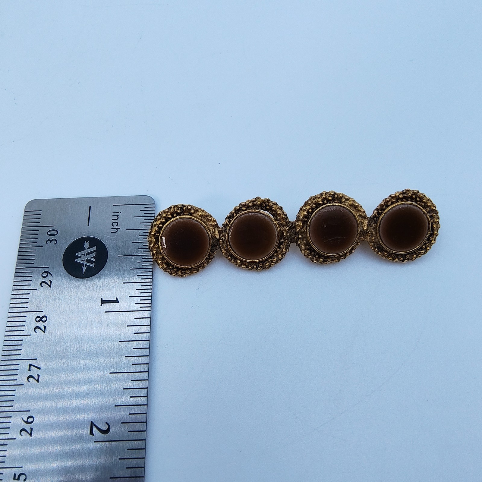 Vintage Byzantine Style Bar Brooch Gold Tone Brown Victorian Revival Style