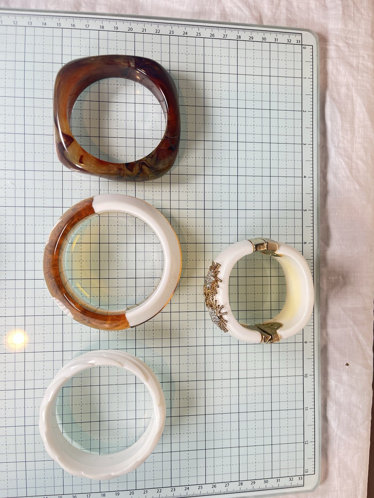 Lot of 7 Chunky Lucite Bangle Bracelets, Clamper, Rhinestones, Earthtones