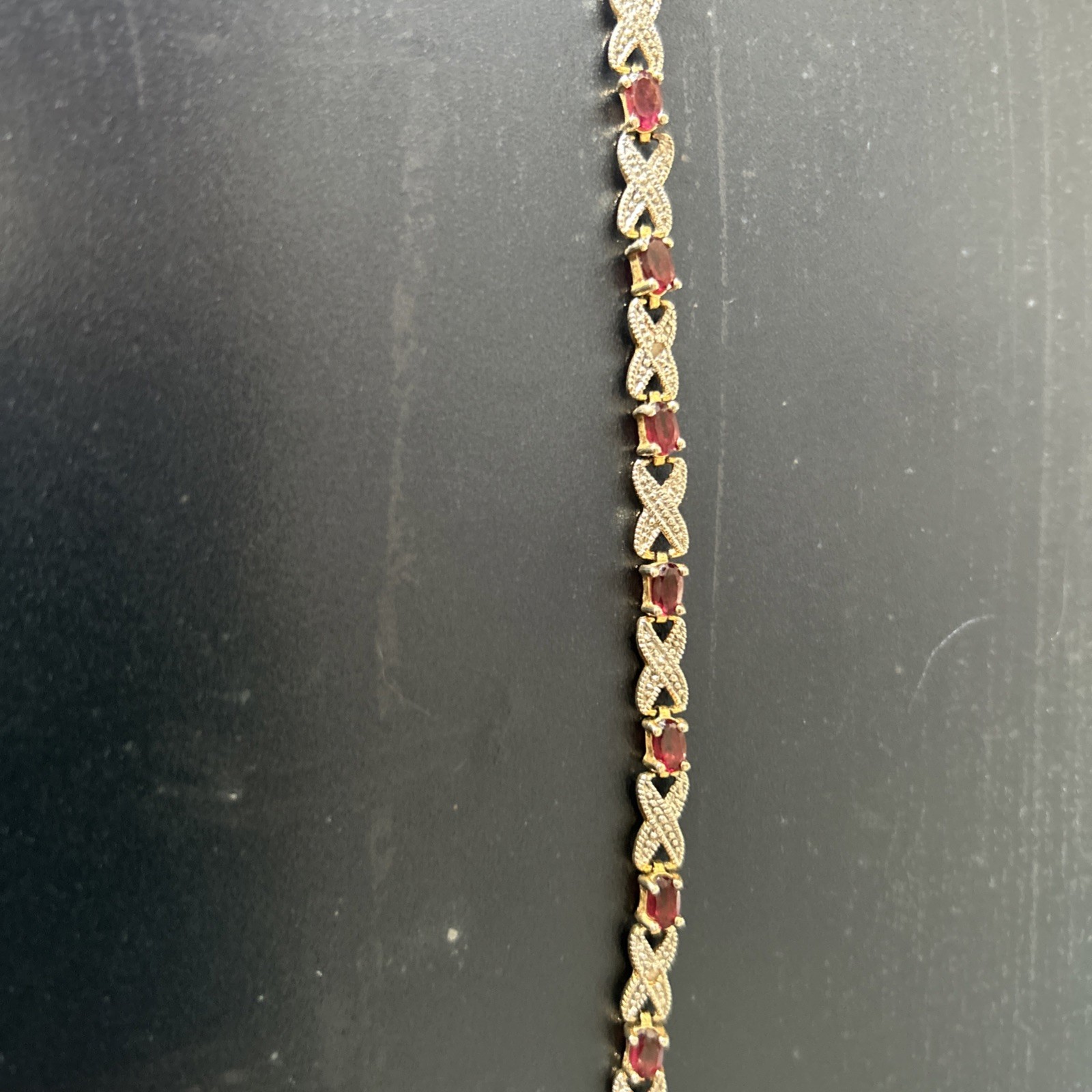Vintage DBJ 925 Heart Link And Garnet 7.25″ Ladies Bracelet