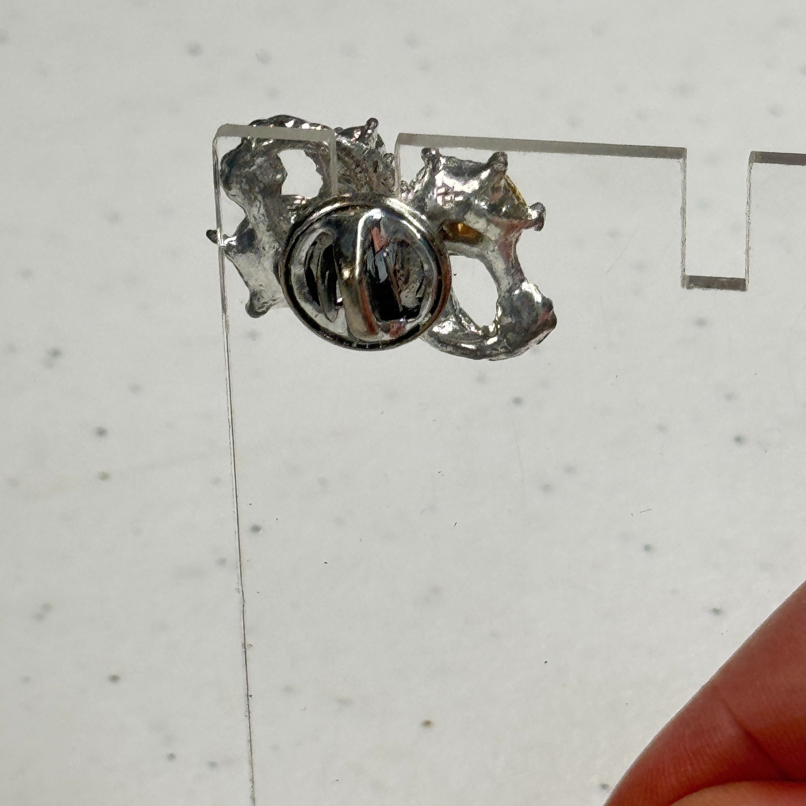 Vintage Brooch Abstract Brutalist Silver Tone Yellow Rhinestone Modernist Pin
