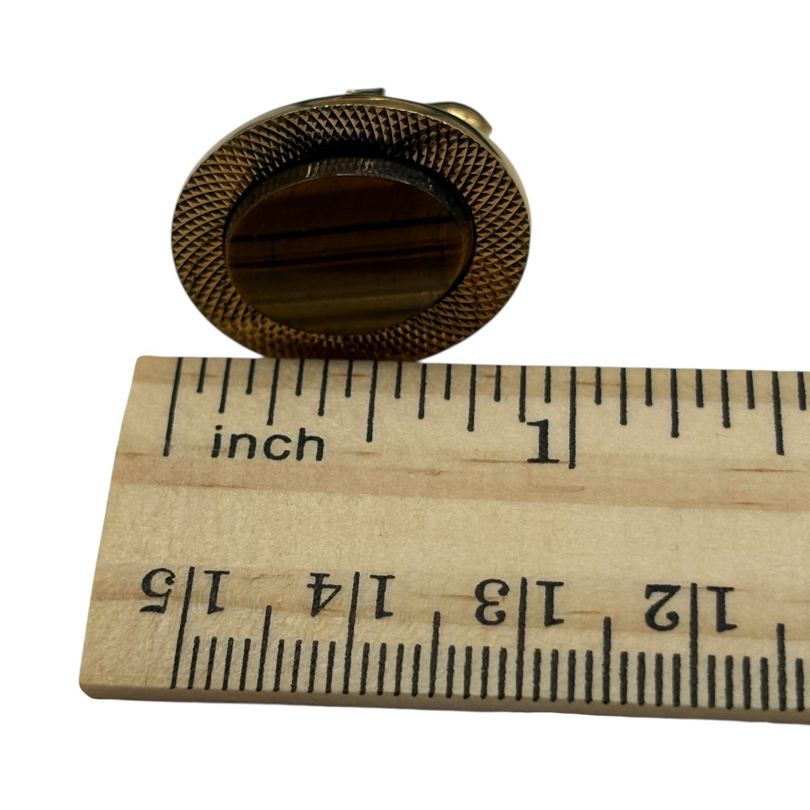 La Mode Genuine Tiger’s Eye Cuff Links & Tie Clip Set In Box Gold Tone Vintage