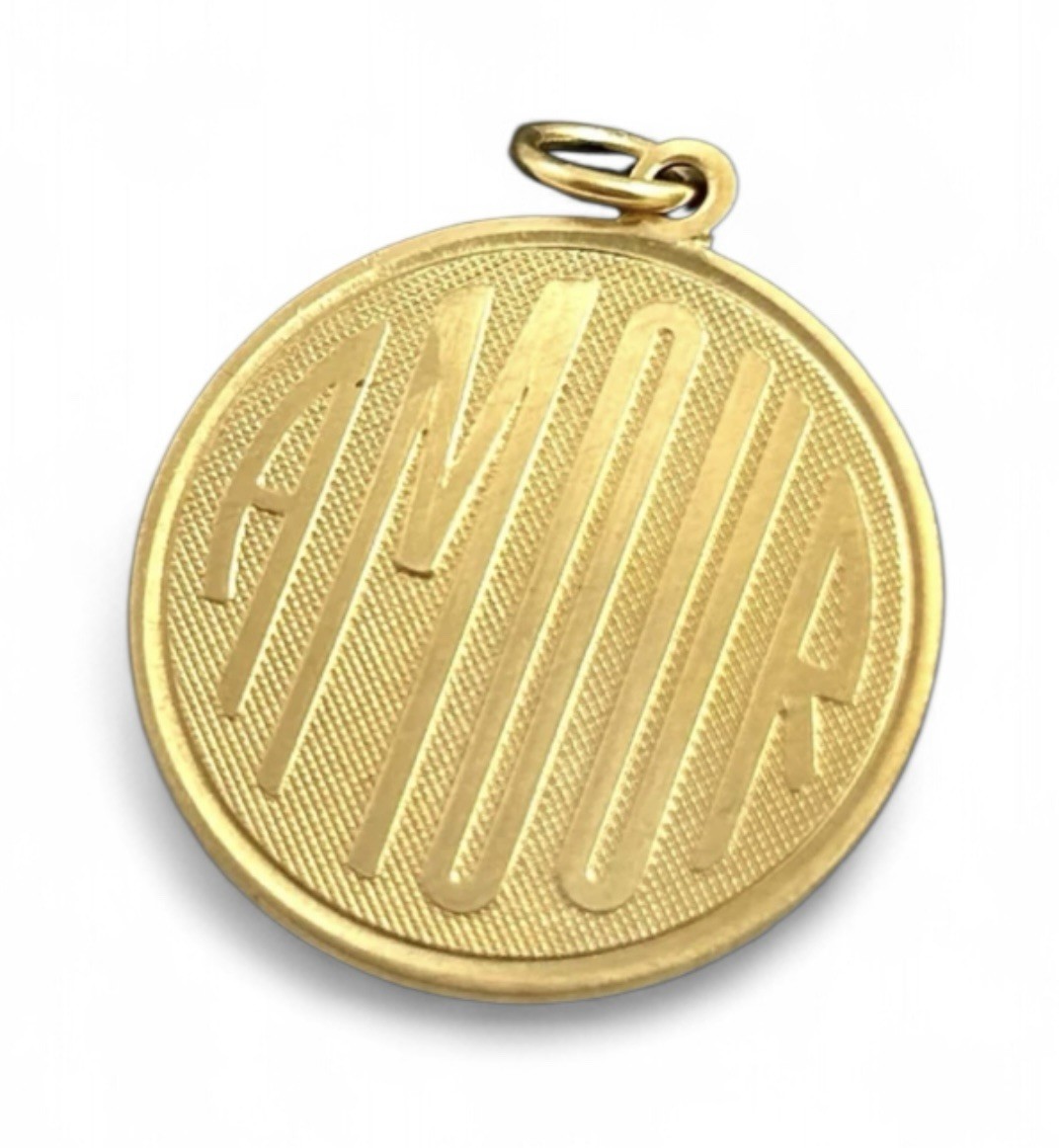 Vintage French Love Charm Amour Medallion Pendant Brass Metal Jewelry Gift