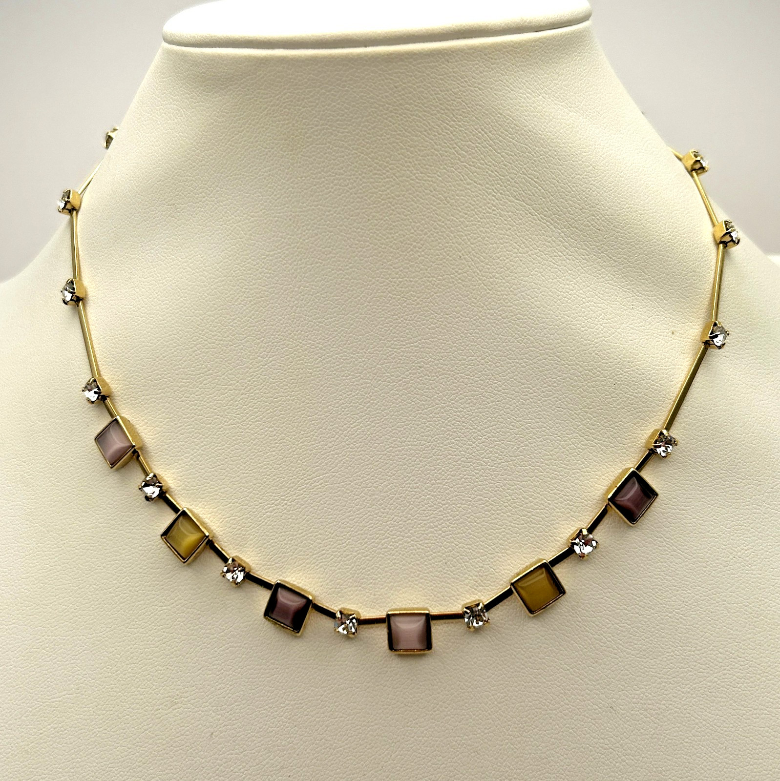 Vintage Marvella Square Glass Rhinestone Necklace with Original Tags