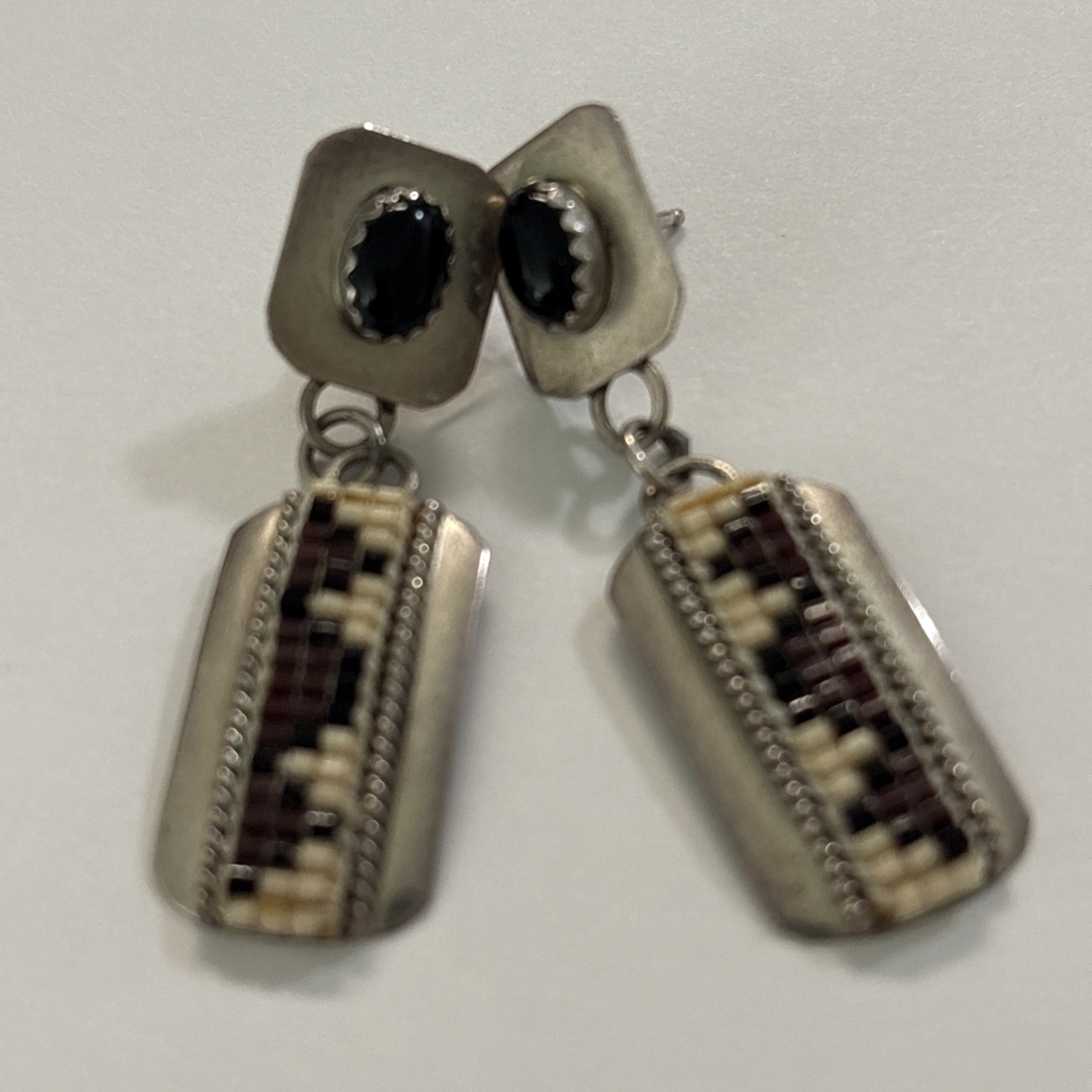 Vintage B Sterling Silver Multicolor Stone Stud Earrings 5.5g. -Length-1.5”