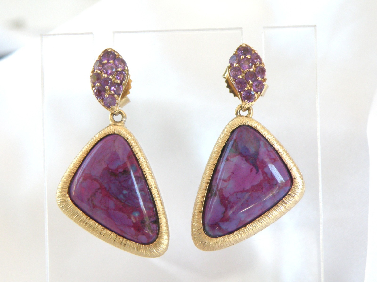 Gold on Sterling Silver 925 Purple Turquoise Amethyst Modern Dangle Earrings