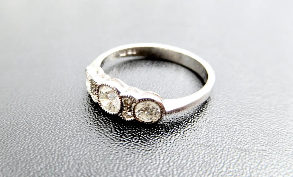 1 Ctw White Round Simulated Diamond Three Stone Art Deco Style 925 Silver Ring