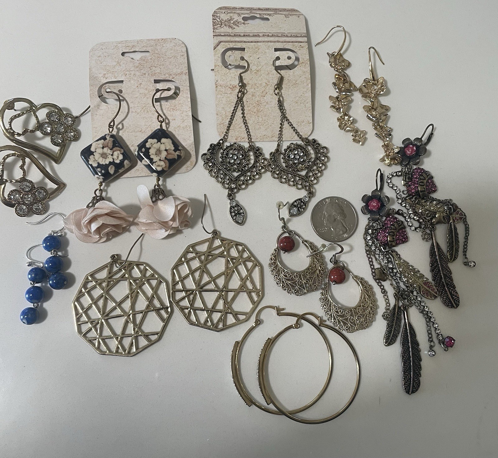 Vintage Costume Jewelry Earrings Lot (9 Pairs) Boho Fairy Dangle Hoops Retro