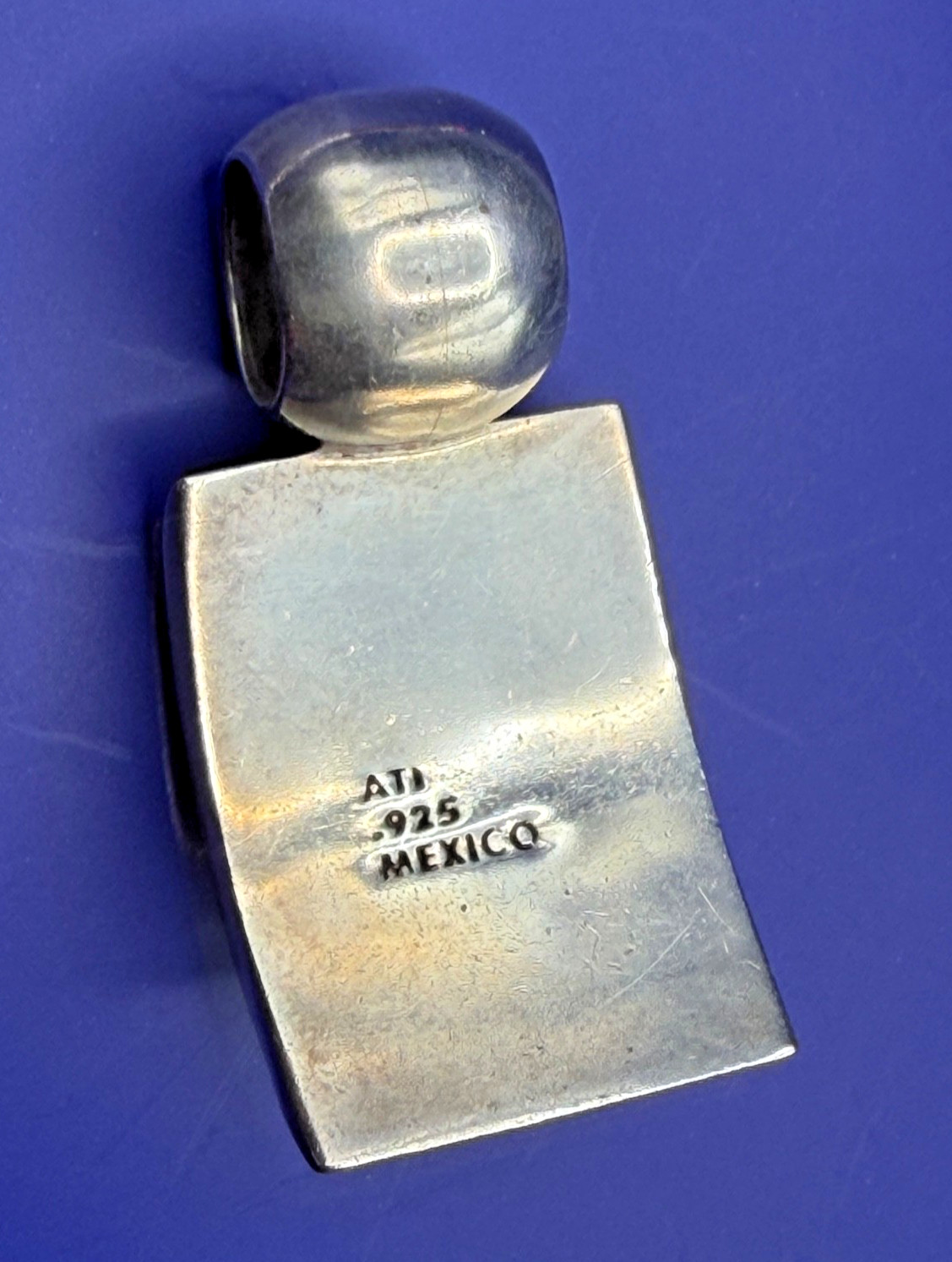 ATI 925 Mexico Sterling Silver Blue Stone Modernist Pendant 15.19g