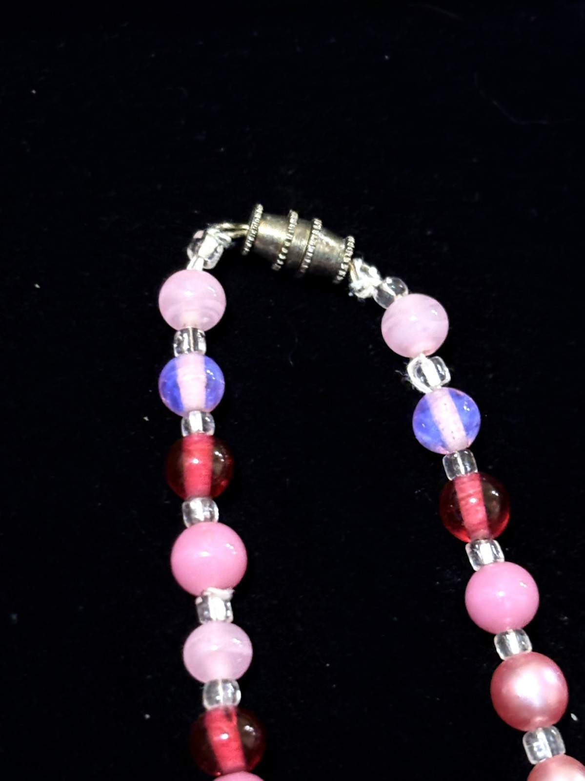 VTG Pink Purple Art Glass Bead Statement Necklaces Iridescent Acrylic Faux Pearl