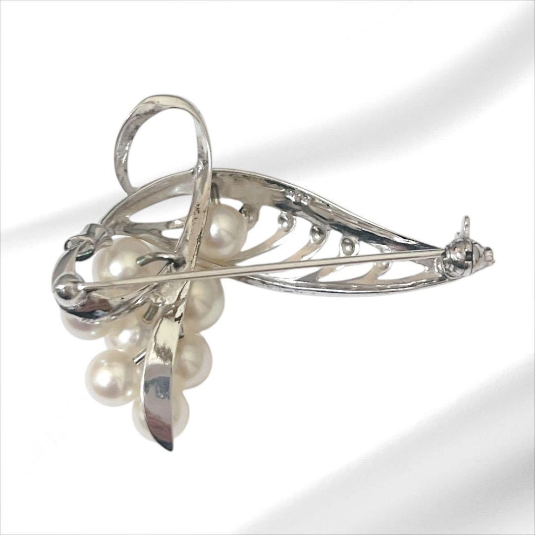 Authentic MIKIMOTO Pearl Brooch Leaf Motif 7 Akoya Pearls Silver M Stamp Japan