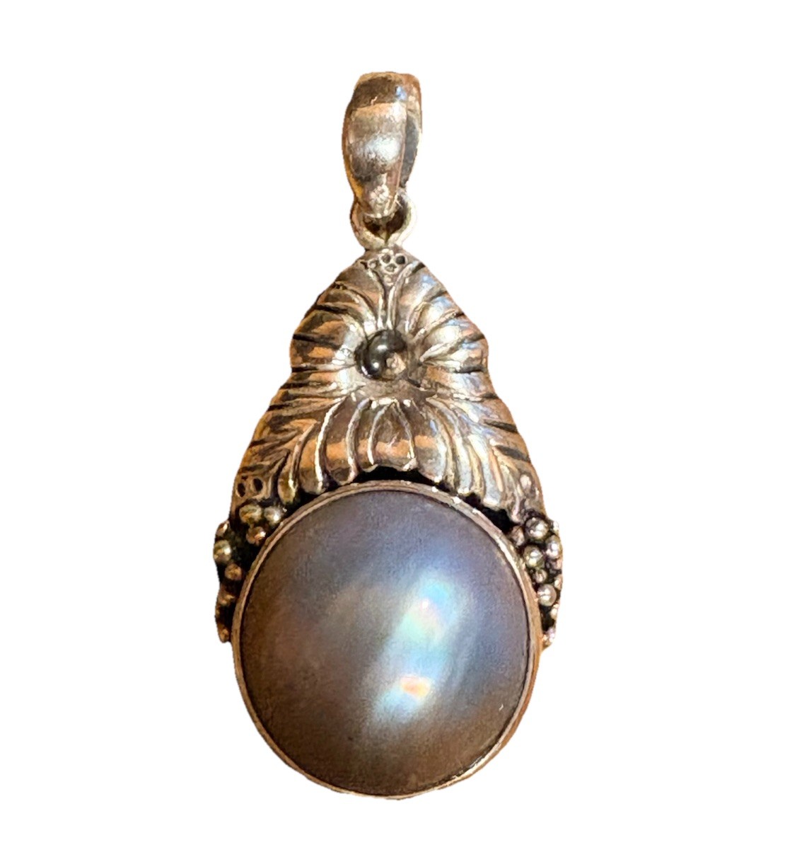 Sterling Silver and Blue/Purple Mabe Pearl Pendant Vintage