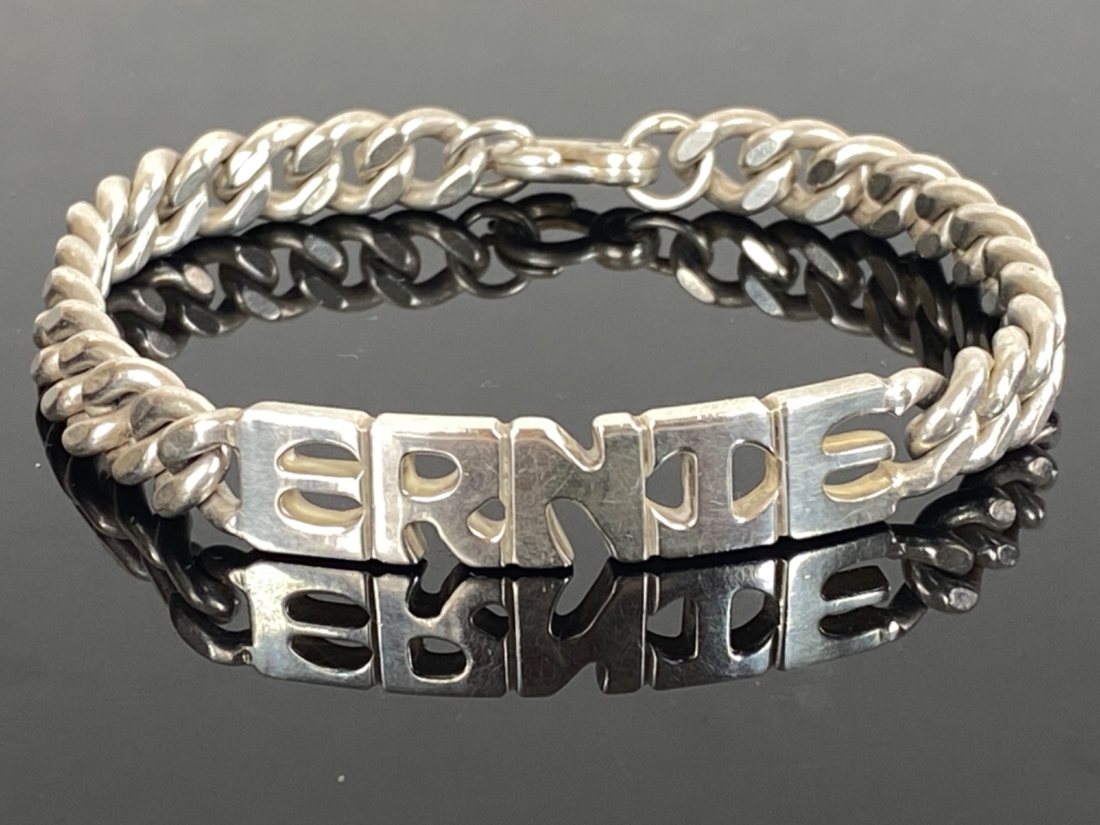 LEONORE DOSKOW Vintage Sterling Silver “Ernie” ID Bracelet – 34.8g / circa 1978